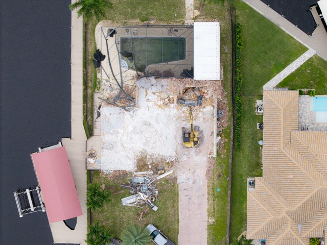 Drone photo highlighting demolition site progress